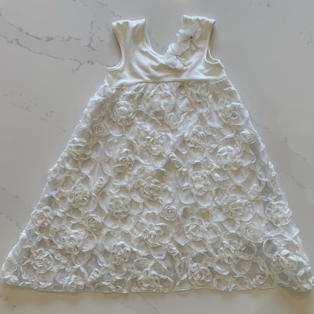 Cachcach Girls White Floral Rosette Dress - Elegant Party Dress